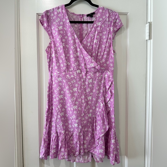 J. Crew purple pink floral faux wrap ruffle mini dress - Picture 4 of 14